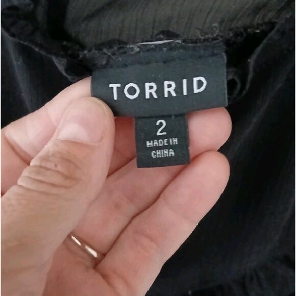 Torrid Crinkle Chiffon Ruffle Blouson Sleeve Blouse Size 2 2X 18 20 Black Work - Picture 5 of 10